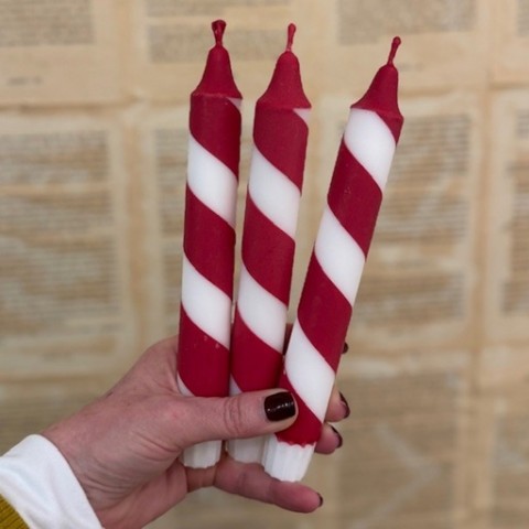Helter Skelter Red & White taper candles - Made in Scotland